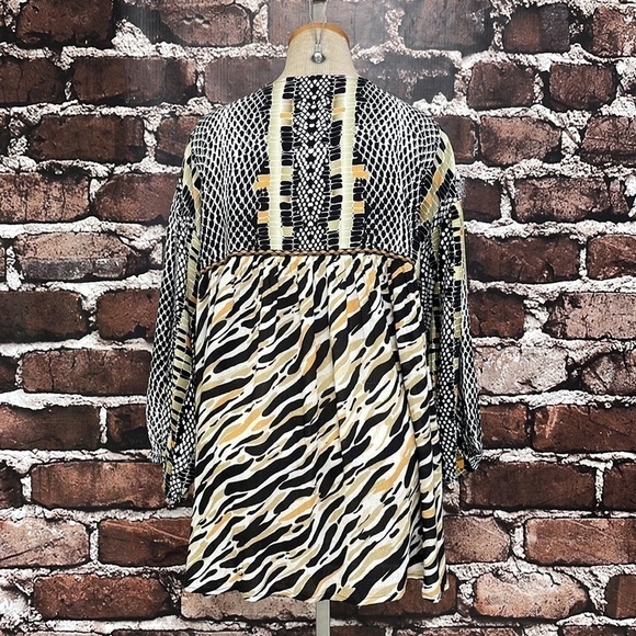 Anthropologie x Blank London Peasant Top NWT Long Sleeve Green Orange Size Large - Picture 8 of 17